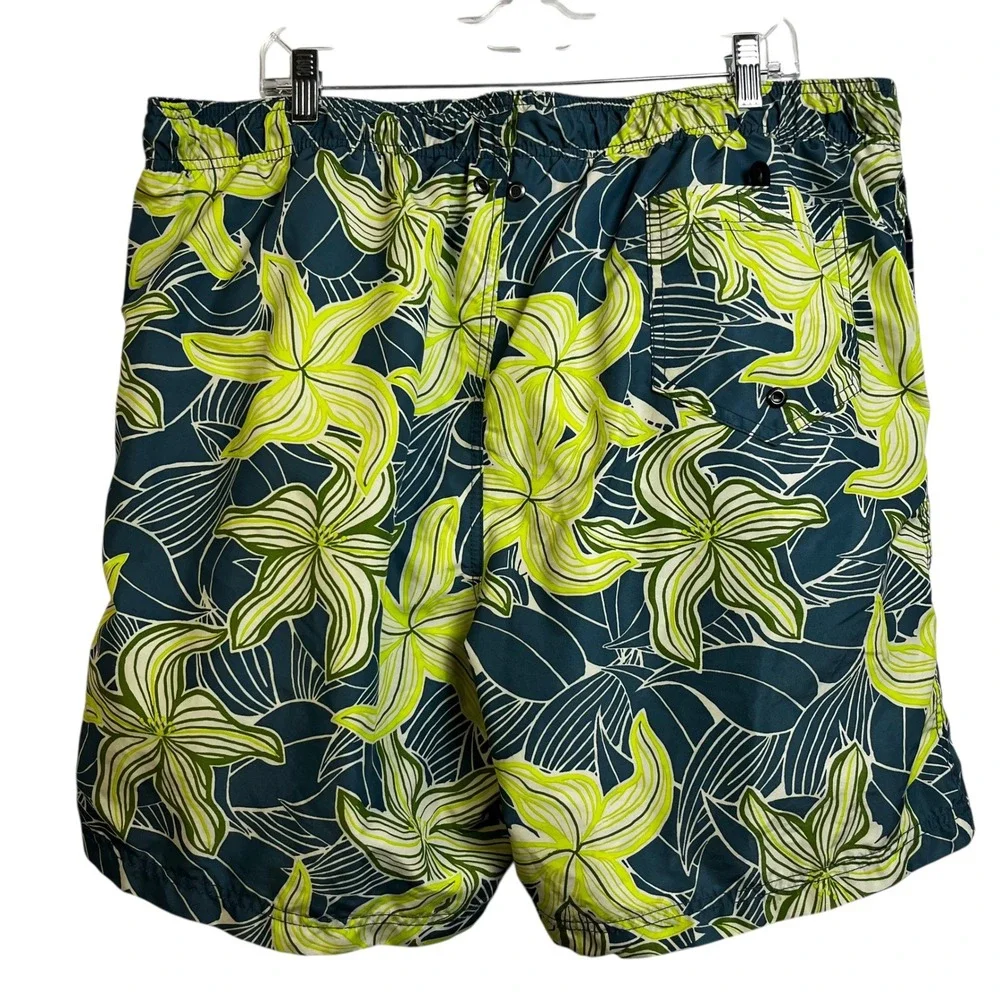 Lands‎ End Mens Swim Trunks Shorts Tropical Floral Elastic Waist Drawstring XL